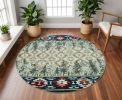 8' Ivory Green And Red Southwestern Round Rug