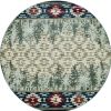 8' Ivory Green And Red Southwestern Round Rug