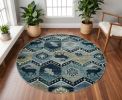 8' Blue And Green Woodland Lodge Round Rug