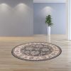8' Gray And Ivory Floral Medallion Round Rug