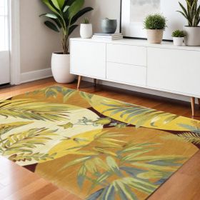 4' X 6' Coral Green And Ivory Wool Tropical Botanical Hand Tufted Area Rug