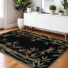 4' X 6' Black Green And Brown Wool Tropical Botanical Hand Tufted Area Rug