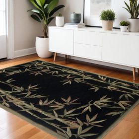 4' X 6' Black Green And Brown Wool Tropical Botanical Hand Tufted Area Rug