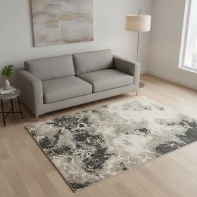 5' X 8' Silver And Black Abstract Area Rug