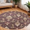 7' Purple Ivory And Brown Floral Octagon Rug