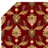 8' Red Beige And Brown Floral Vines Octagon Rug
