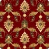 8' Red Beige And Brown Floral Vines Octagon Rug