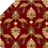 8' Red Beige And Brown Floral Vines Octagon Rug