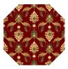 8' Red Beige And Brown Floral Vines Octagon Rug