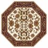 7' Ivory Red And Orange Floral Medallion Octagon Rug