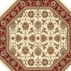 7' Red Ivory And Brown Floral Medallion Octagon Rug