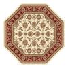 7' Red Ivory And Brown Floral Medallion Octagon Rug