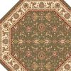 7' Green And Ivory Floral Octagon Rug