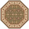 7' Green And Ivory Floral Octagon Rug