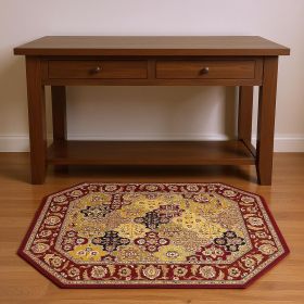 7' Red Orange And Black Quatrefoil Octagon Rug