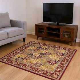 8' Red Orange And Black Quatrefoil Octagon Rug