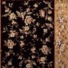 7' Tan Black And Beige Floral Vines Octagon Rug