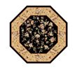 7' Tan Black And Beige Floral Vines Octagon Rug