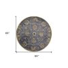 6' Dark Gray Green And Brown New Zealand Lambs Wool Floral Hand Tufted Round Rug