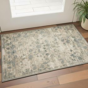 3' X 5' Beige And Blue Floral Medallion Hand Loomed Area Rug