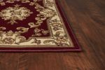 7' Red and Ivory Floral Border Round Rug