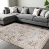 8' X 10' Light Gray Green And Tan Floral Medallion Area Rug