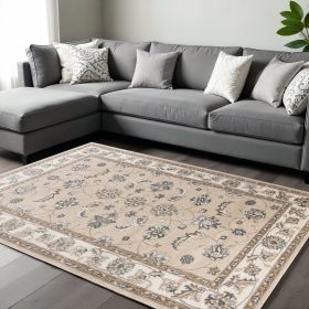 8' X 10' Beige And Ivory Floral Medallion Area Rug