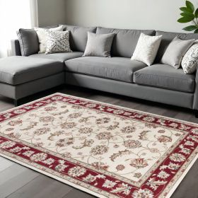 8' X 10' Red And Ivory Floral Medallion Area Rug