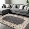 8' X 10' Gray And Ivory Floral Area Rug