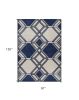 8' X 11' Blue Ivory And Gray Geometric Area Rug