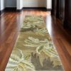 10' Moss Green And Yellow Wool Tropical Botanical Hand Tufted Runner Rug