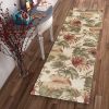 10' Beige Green And Pink Wool Botanical Leaves Hand Tufted Runner Rug