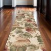 10' Beige Green And Pink Wool Botanical Leaves Hand Tufted Runner Rug