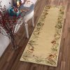 10' Beige Red And Green Wool Tropical Floral Hand Tufted Runner Rug