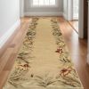 10' Beige Red And Green Wool Tropical Floral Hand Tufted Runner Rug