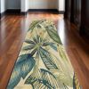 10' Ivory Teal And Green Wool Tropical Botanical Hand Tufted Runner Rug