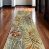 10' Blue And Green Wool Tropical Botanical Hand Tufted Runner Rug