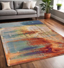 6' X 9' Blue Rust And Orange Abstract Area Rug