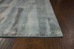 7' X 10' Teal Blue And White Abstract Area Rug