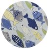 7' Blue Ivory And Green Fish Hand Tufted Round Rug