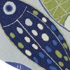 7' Blue Ivory And Green Fish Hand Tufted Round Rug