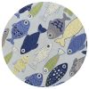7' Blue Ivory And Green Fish Hand Tufted Round Rug