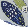 7' Blue Ivory And Green Fish Hand Tufted Round Rug