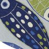 7' Blue Ivory And Green Fish Hand Tufted Round Rug
