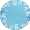 8' Blue Gray And White Fish and Coral Hand Tufted Round Rug