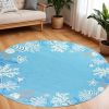 8' Blue Gray And White Fish and Coral Hand Tufted Round Rug