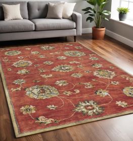 5' X 8' Sienna Gold And Green New Zealand Lambs Wool Floral Vines Hand Tufted Area Rug