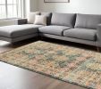 7' X 9' Brick Red Green And Brown Jute Southwestern Handmade Area Rug