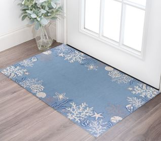 2' X 3' Blue Gray And White Fish and Coral Hand Tufted Area Rug