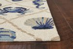 2' X 3' Sand Beige And Blue Fish Hand Tufted Area Rug